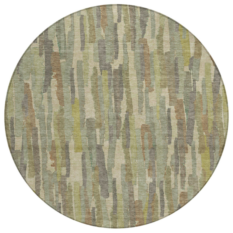 Machine Washable Indoor/Outdoor Christain ACN1314 Aloe Rug, Round 8'