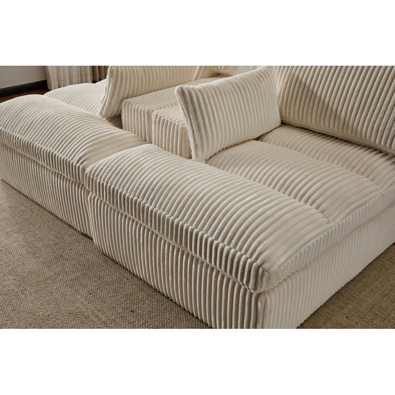 Corduroy Sectional Sofa with Supportive Cushions and Modular Design for Flexible Seating and Comfort, White