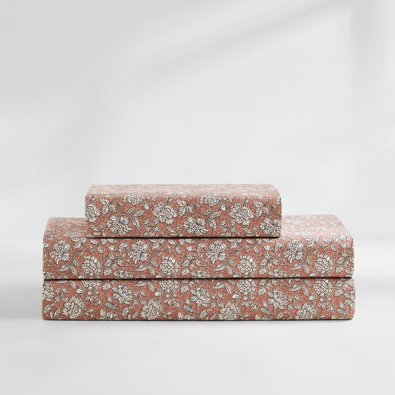 Ensemble de draps en coton Zara, Rouge, Ensemble de draps pour lit simple avec 1 taie d'or