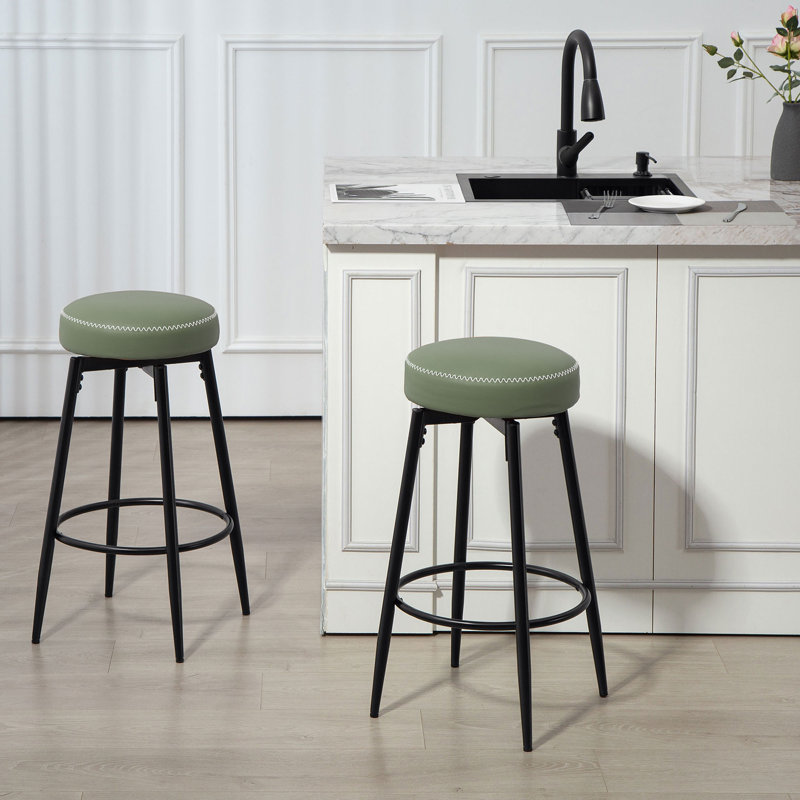 HOMCOM 360 Degree Swivel Bar Stools Set of 2 with Footrest 69 cm Tall, Green