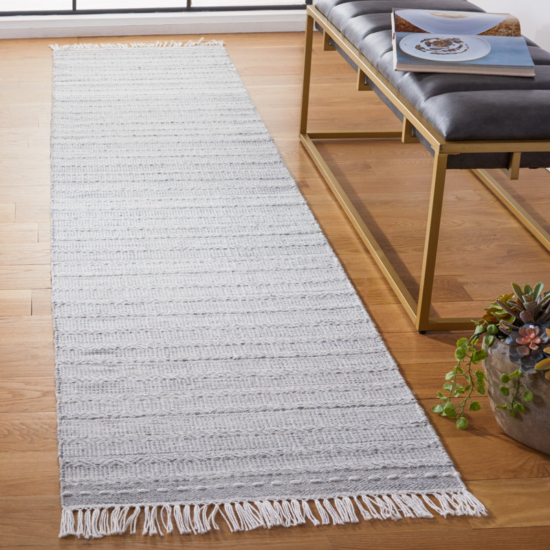 Tapis rayé kilim 104 gris / ivoire, Tapis de couloir 2 pi 3 po x 9 pi