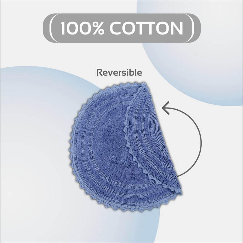 Tapis pour salle de bain réversible 100% coton Cygnet, Bleu, Rond 24 po