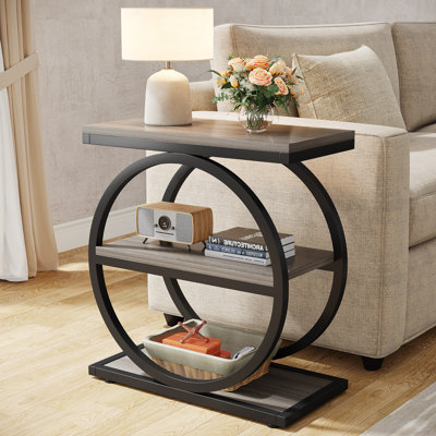 Ensemble de 2 tables de bout à 3 niveaux, canapé-lit industriel avec tablettes de rangement, petite table de chevet pour la chambre à coucher