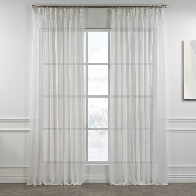 Triple Pinch Pleated Extra Long and Extra Wide Faux Linen Sheer Single Panel, Cream, 75" W x 156" L