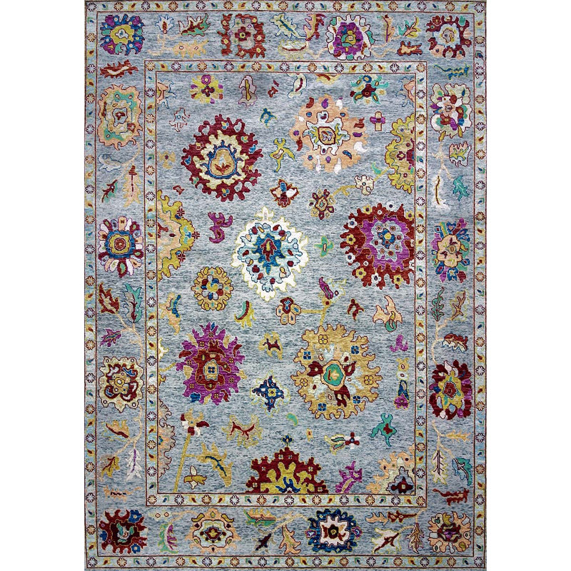Tapis gris et gris noué à la main de haute qualité, Rectangle 12 pi x 15 pi