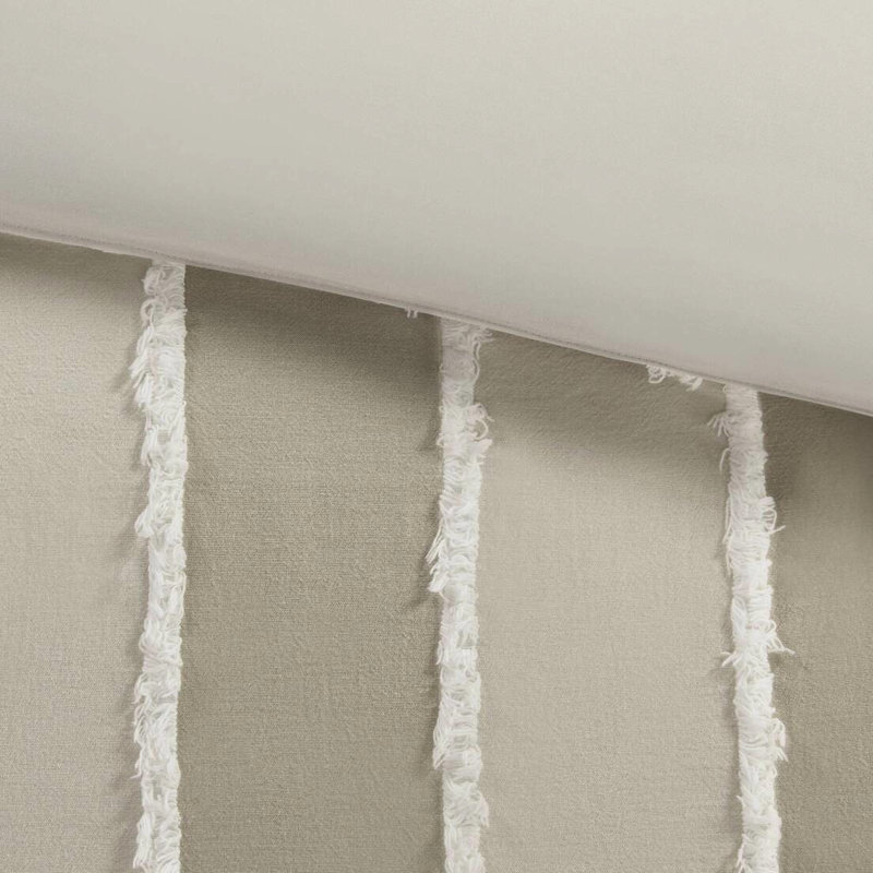 3 pièces d'édredon en coton rayé - taupe très grand / très grand avec rayures et garniture blanche lavable à la machine