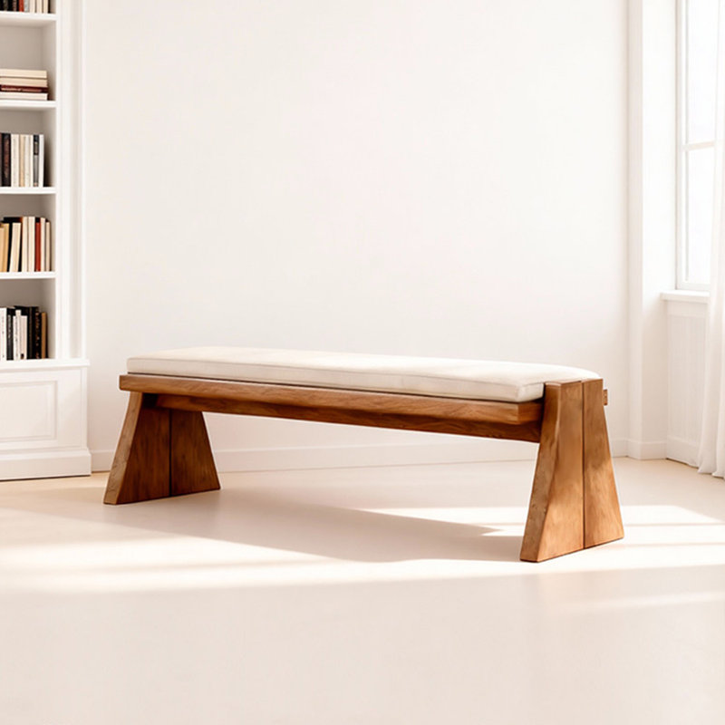 Banc rembourré en bois massif beige, Beige