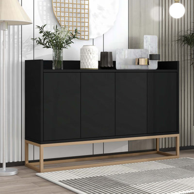 Wood Console Table with Large Storage Space, Gold Metal Legs
