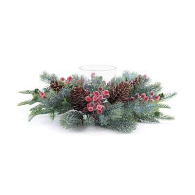 Mixed Pine Berry Candle Holder Centerpiece 15"D