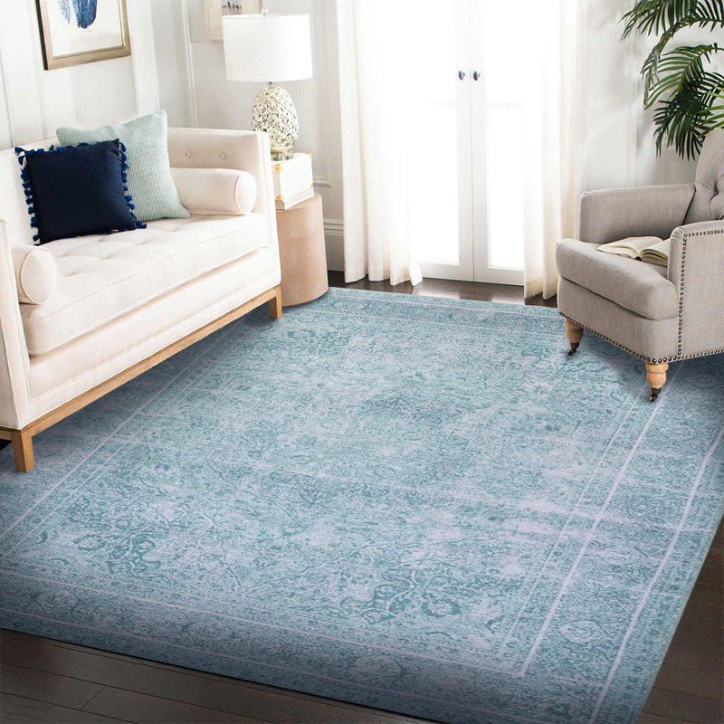 Tapis oriental décoratif bleu, Rectangle 3 pi 10 po x 5 pi 3 po