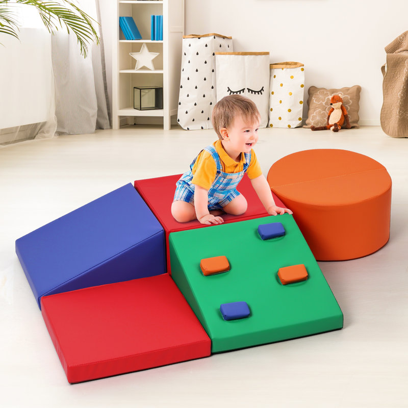 Ensemble d'escalade souple, blocs d'escalade en mousse pour tout-petits, jeu d'escalade, Bleu/Rouge/Orange