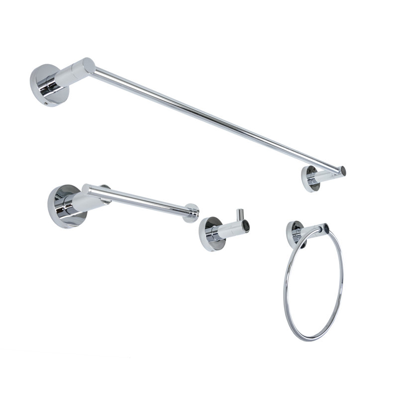 Venezia 4 Piece Wall Mounted Bathroom Hardware Set with 18" Towel Bar, Polished Chrome