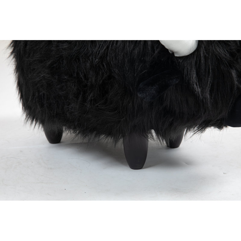 Repose-pieds avec rangement Harry The Buffalo Cow - Repose-pieds noir en fausse fourrure avec rangement caché