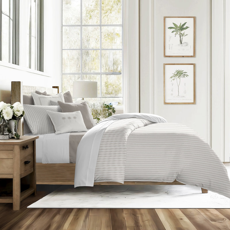 Pacific Stripe Cotton Reversible Coverlet Set, Cal.King Coverlet/Bedspread + 2 King Shams, Mushroom