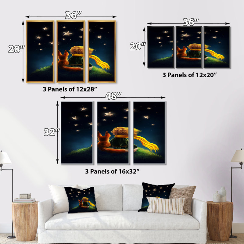 Le Petit Prince, petit garçon avec renard, Noir, H 28 po x l 36 po x P 1 po