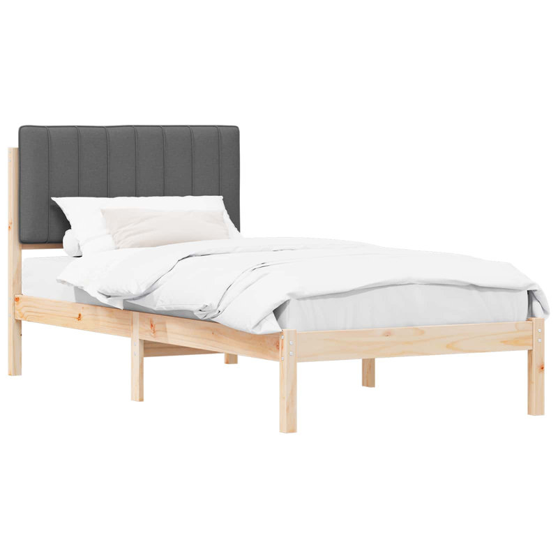 Solid Wood Bed, European Single (90 x 200 cm), Natural/Dark Grey