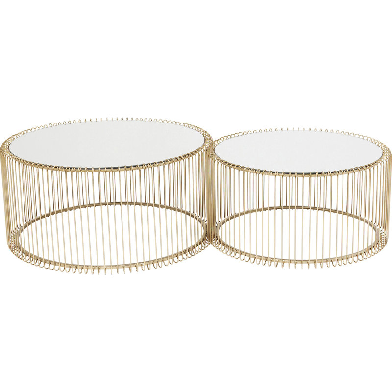 2-piece coffee table set Wire, Clear/Brass