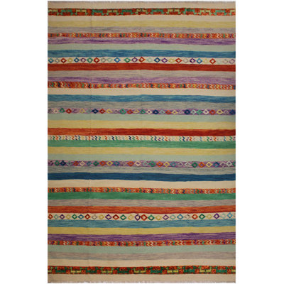 Tapis ivoire / rouille / orange en laine fabriqué à la main de conception unique 9 pi 9 po x 13 pi 1 po Lovre