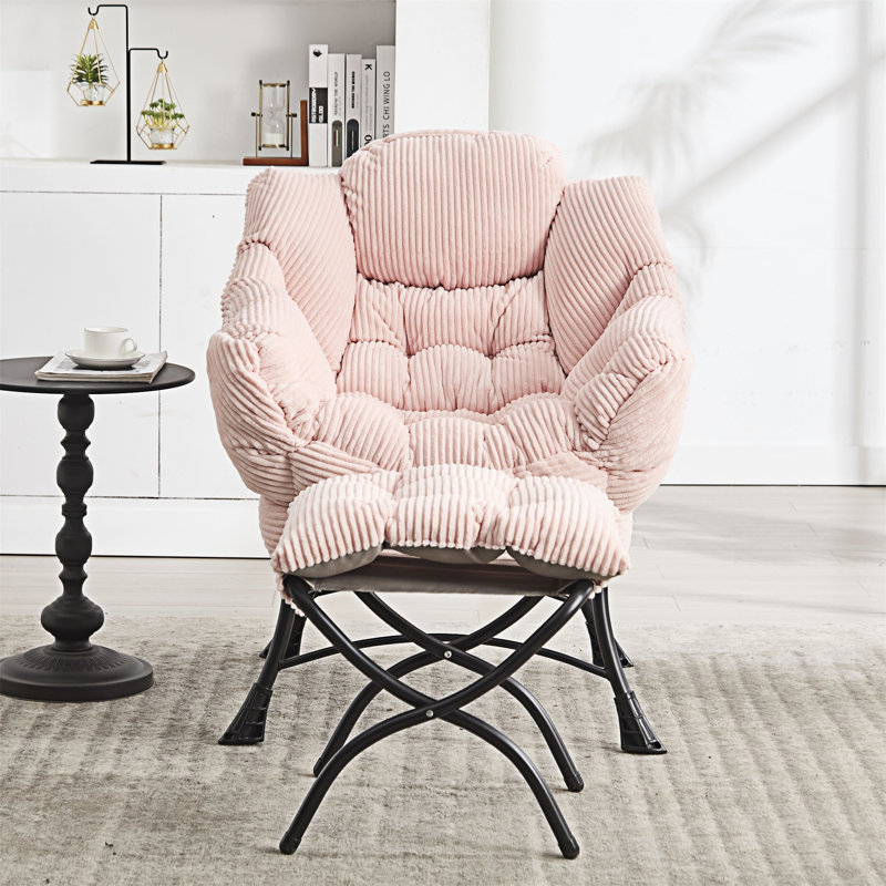 Chaise d'appoint moderne, douce et confortable avec repose-pieds, accoudoirs et poche latérale pour petits espaces