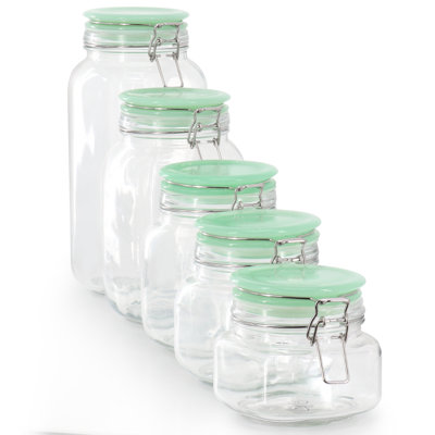 Martha Stewart 5 Piece Glass Canister Set with Jadeite Green Lids