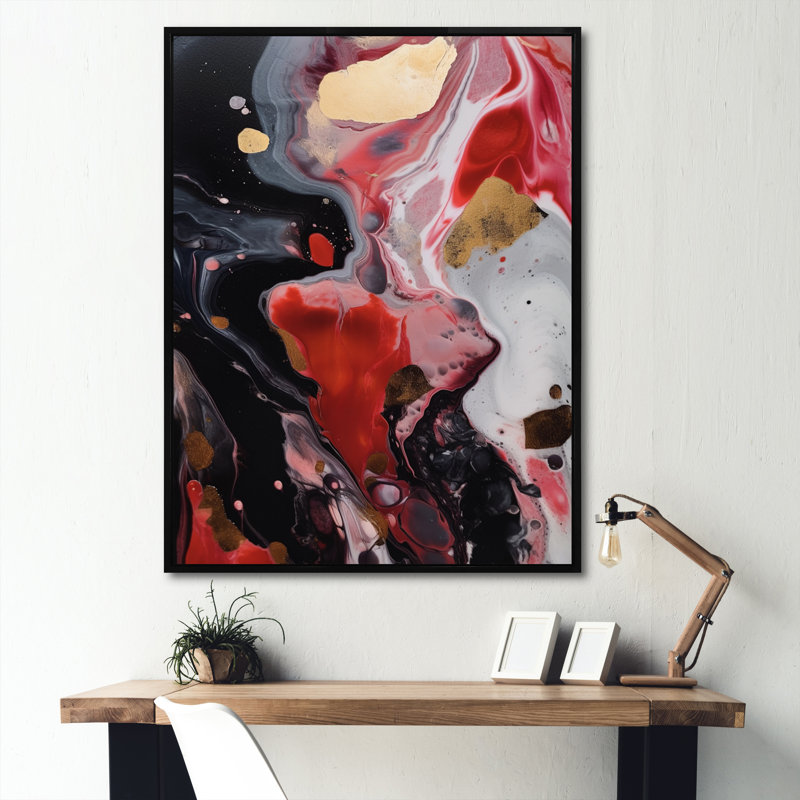 Infusion de marbre rouge et noir - impression sur toile de marbre abstrait, H 20 po x l 12 po x P 1 po, Cadre flottant noir