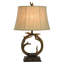 Lampe de table en bois Dalton - Finition brun foncé - Abat-jour rigide en tissu beige-33816706
