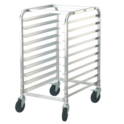 Bun Pan Rack, Aluminum, Commercial Bakery Rack with Brake Wheels, Natural, 10-Tier Sheet Pan Storage