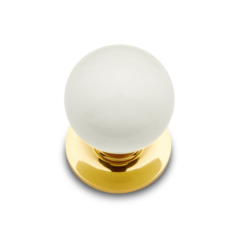 Globe en porcelaine ronde avec bouton CK Series, H 1,25 po x l 1,25 po x P 1,62 po, Blanc / laiton poli