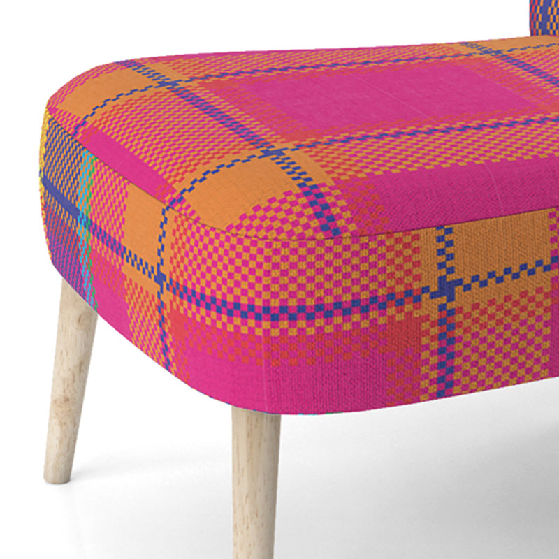 Chaise d'appoint rembourrée à motif rose et bleu Tartan