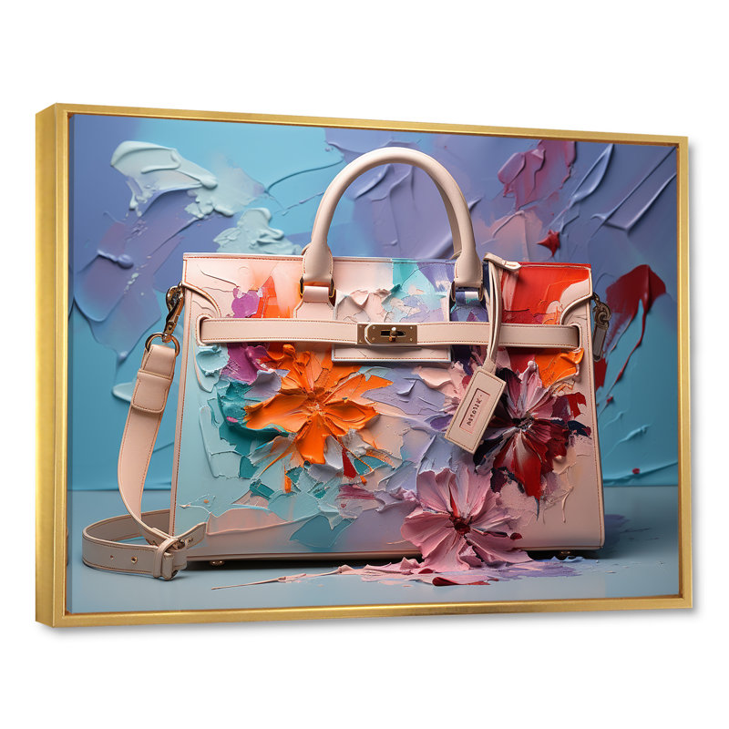 Sac à main rose emblématique «Blooms», Cadre flottant doré, H 30 po x l 40 po x P 1,5 po