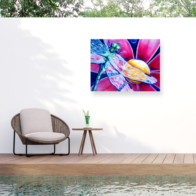 Libellule bolognaise, marguerite rose, H 24 po x l 32 po