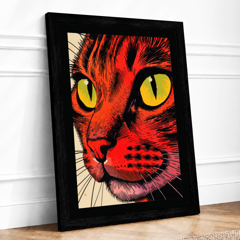 Bold Gaze Cat Graphic - Framed Print, A1 - 84.1 x 59.4 cm, Black