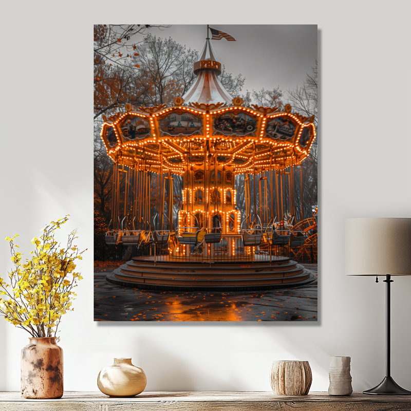 Parc d'attractions jaune et gris, Toile tendue, H 32 po x l 16 po x P 1 po