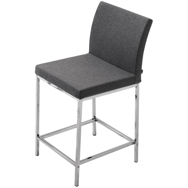 Tabouret Aria, Tabouret de comptoir (siège d'une hauteur de 24 p, Laine argentée, Chrome chrome