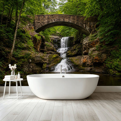 Peel and Stick Wallpaper Wall Mural Waterfall bridge Hocking Hills State Park Ohio Wall Art Self Adhesive and Removable