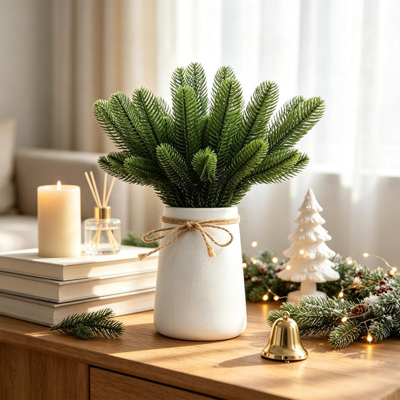 Ensemble de 48 branches de pin artificielles, tiges flexibles de 26 cm, en plastique imperméable, idéales pour la confection de couronnes de Noël, de sapins et de décorations de fêtes.