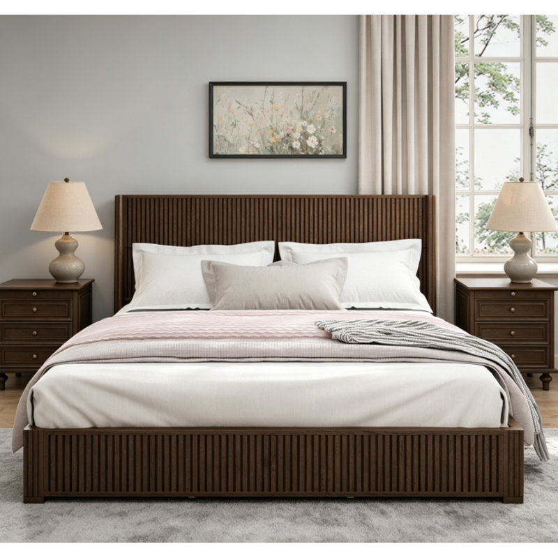 Solid Wood Platform Bed Frame, Walnut, Queen