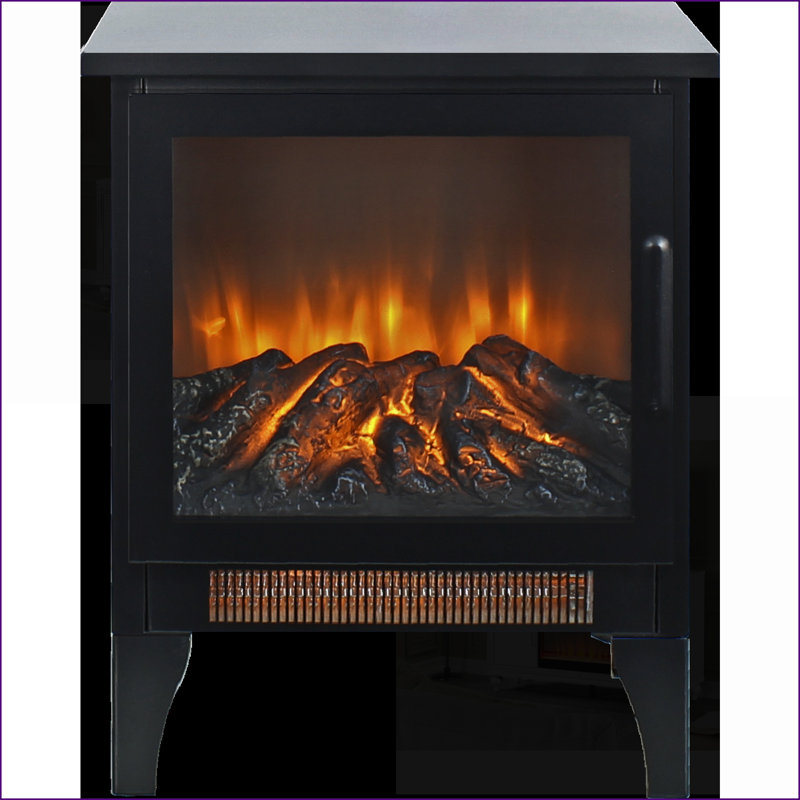 Electric Fireplace Stove Heater, 17-Inch Freestanding with 3D Flame | Antique Black | Tempered Glass+Sheet Metal