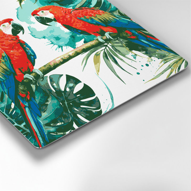 Art mural en métal hawaïen, vert perroquets, H 16 po x l 16 po