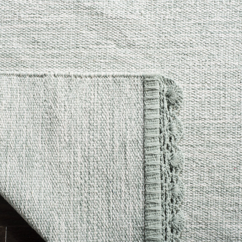 Tapis bleu clair en coton tissé à plat à la main Mohnton, Rectangle 5 pi x 8 pi