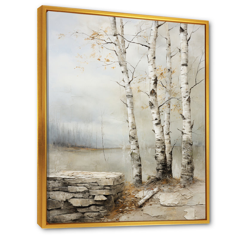 Rustic Birch Tree Charm - Art mural bouleau, H 40 po x l 30 po x P 1,5 po, Cadre flottant doré