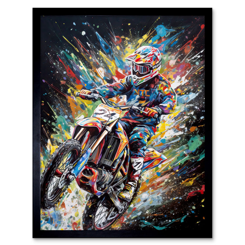 Lotfi Motorcycle Motocross Rainbow Splatter - Single Picture Frame Print