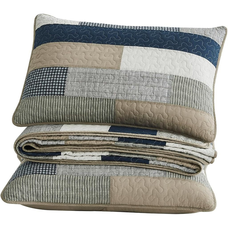 Dylan Cotton Patchwork Quilt Set, Queen Quilt + 2 Standard Shams