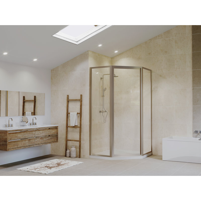 Porte de douche à charnière 58 po x 70 po néo-angle series Legend, Nickel brossé, Clair
