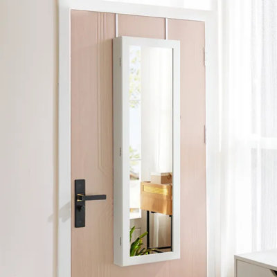 Armoire à bijoux à DEL avec miroir pleine longueur, organisateur mural / de porte verrouillable pour la chambre à coucher