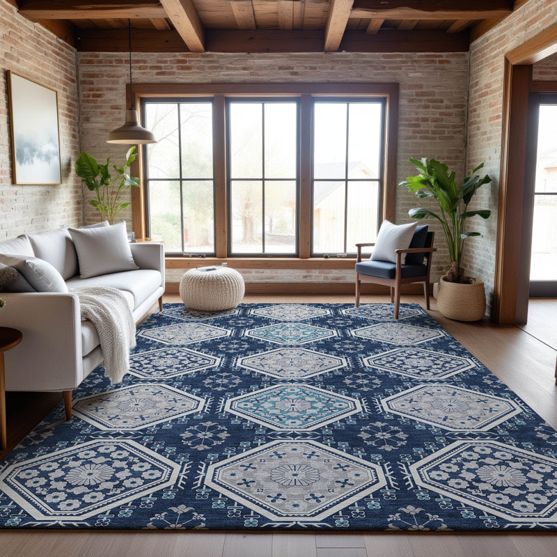 Premium Machine Washable Sykora AMF1442 Formal Rug, Rectangle 9' x 12'