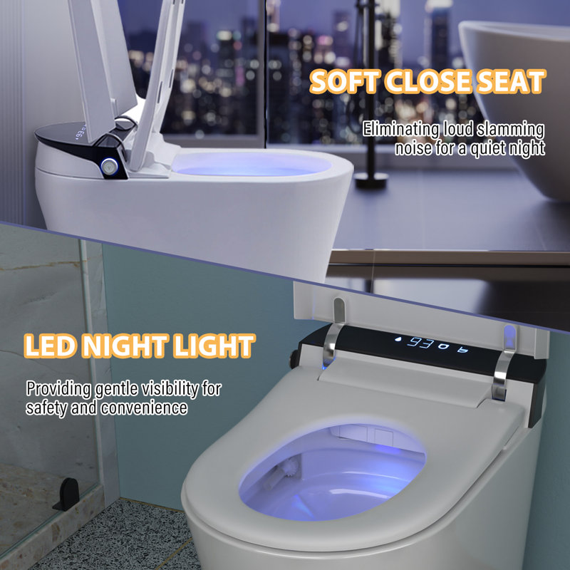 White Elongated Electric Smart Bidet Toilet with Heated Seat and LED Display