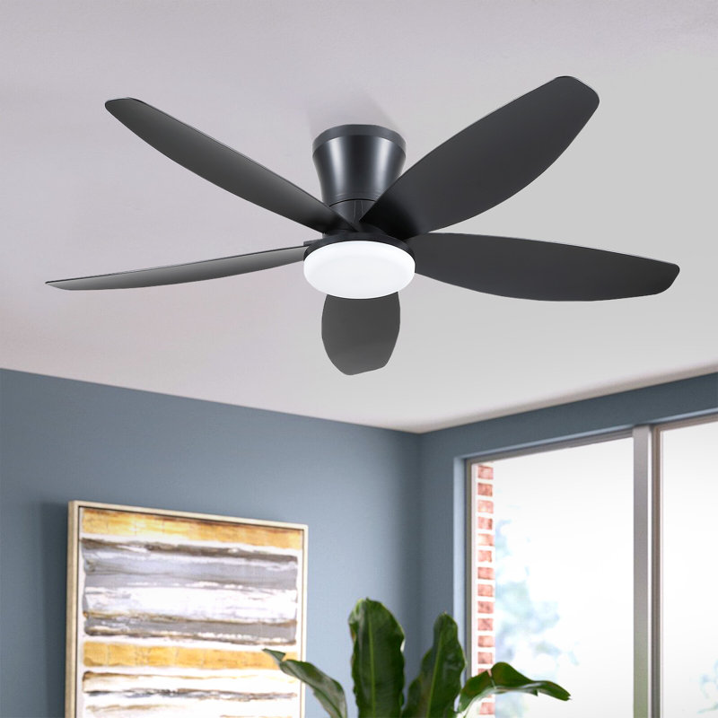 Ventilateur de plafond encastré avec lumière et télécommande, Noir avec pales noires, 42 po de largeur