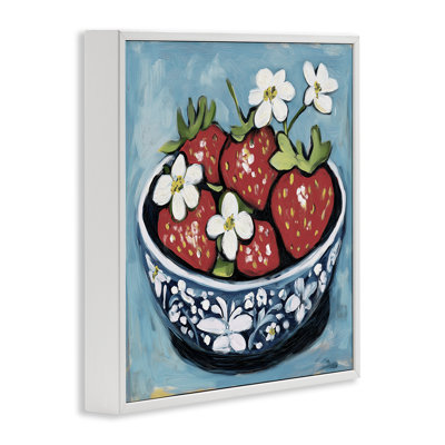 Fraises dans un bol bleu, estampe numérique, design par Gina Kelly