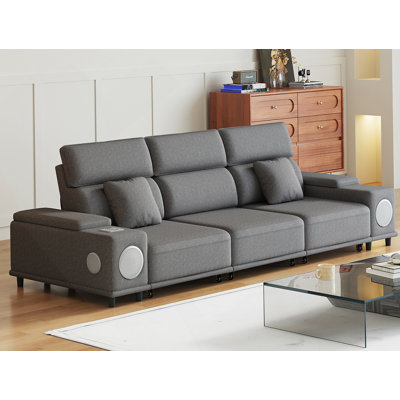 Canapé inclinable électrique à 3 places avec haut-parleurs Bluetooth, recharge sans fil, ports USB et boîtes de rangement doubles pour les salons modernes.